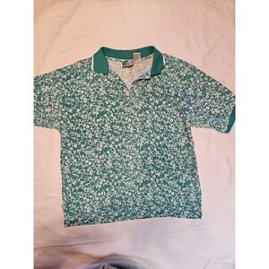 Bold Spirit Womens Green Floral Print Polo Shirt Short Sleeve Collared Top VTG S